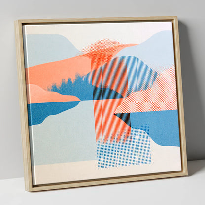 Geometric Lake and Fell Reflections lake district lake canvas wall art in natural frame