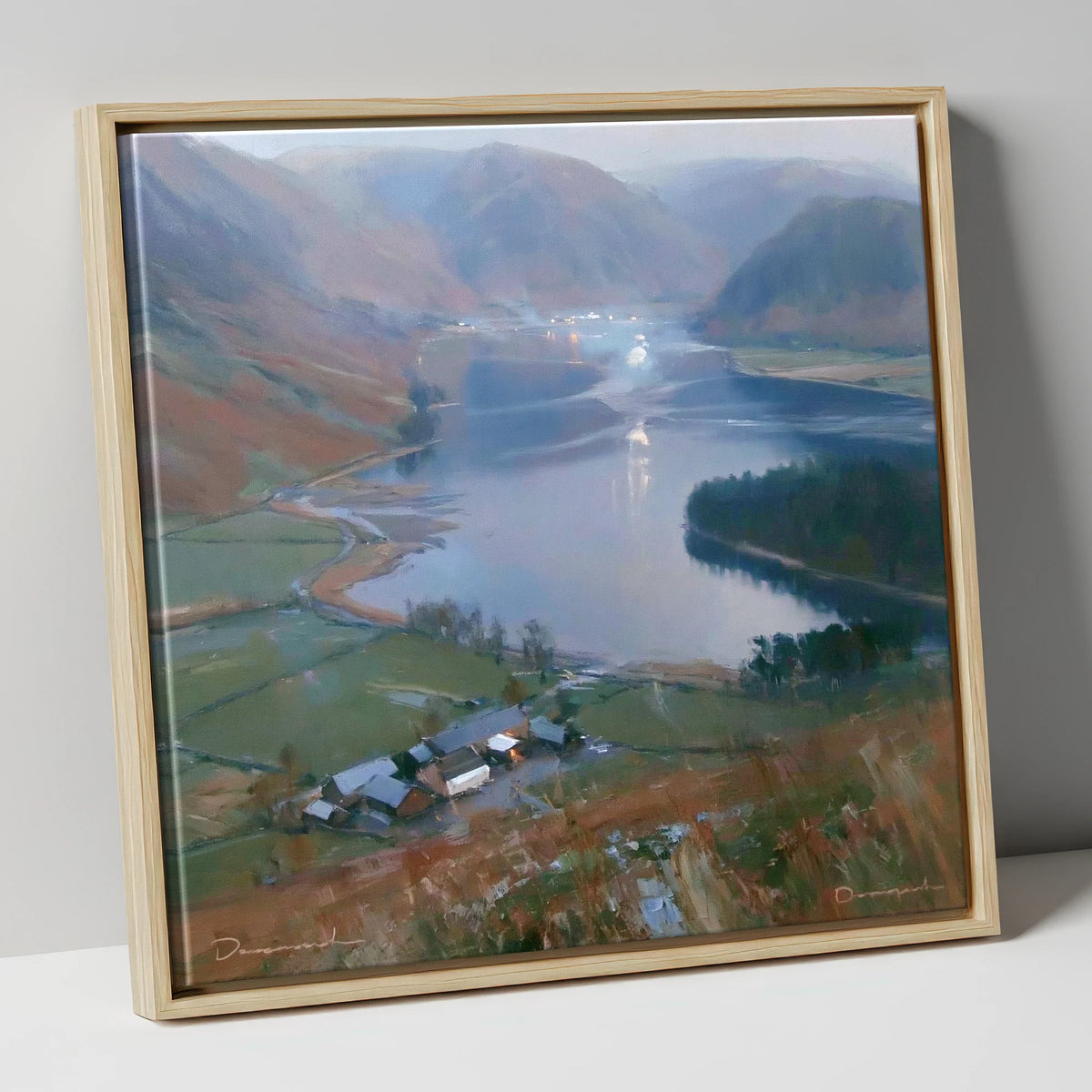 Loweswater Valley Under Silver Light lake district lake canvas wall art in natural frame