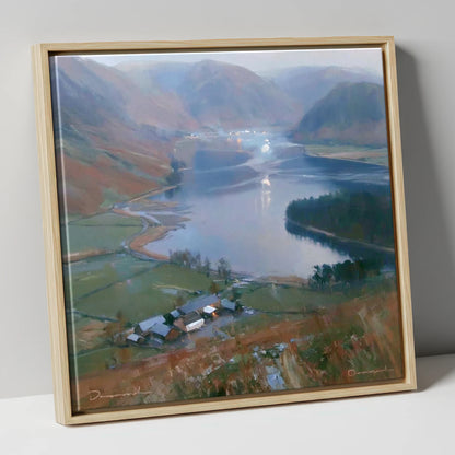 Loweswater Valley Under Silver Light lake district lake canvas wall art in natural frame