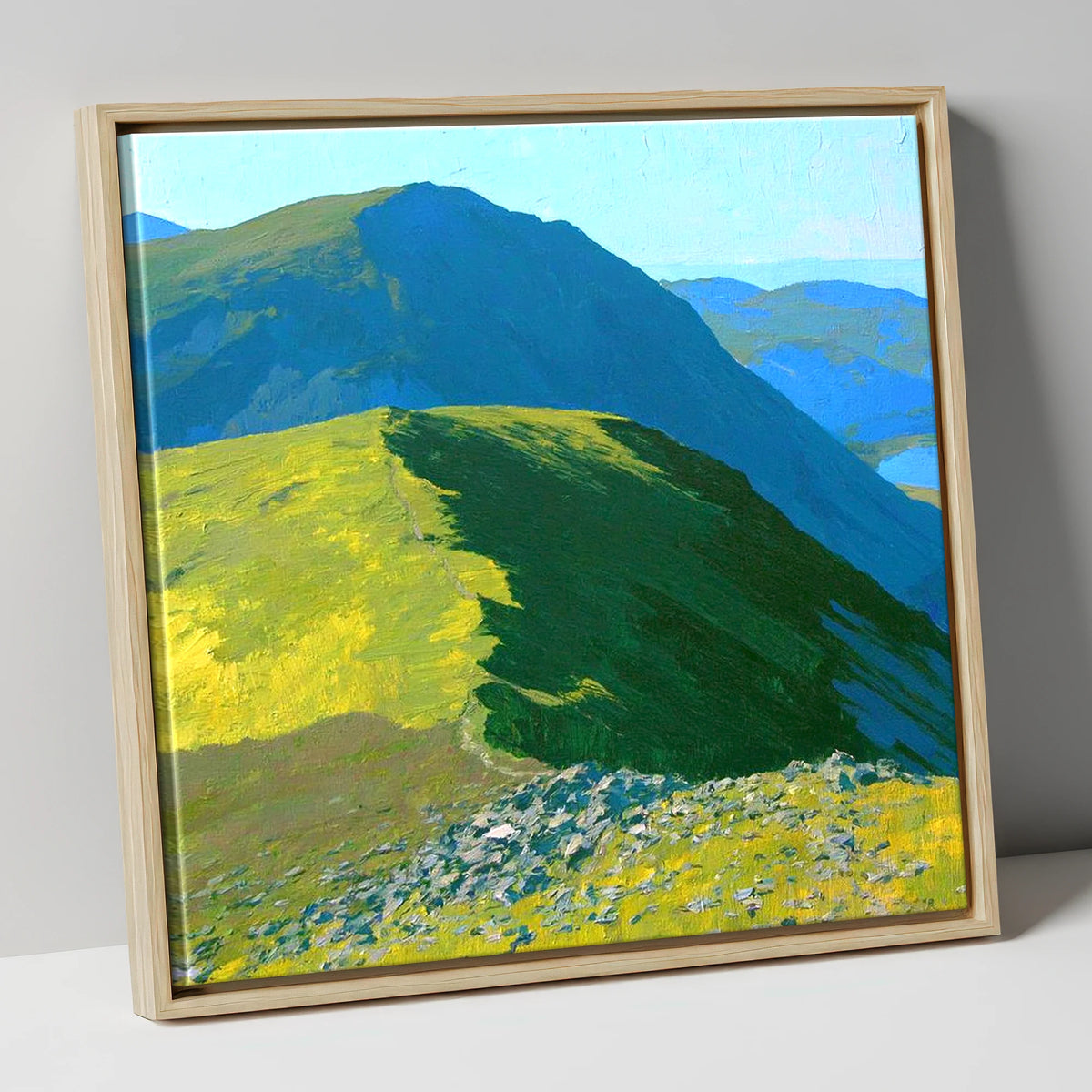 The Knott Ridge Path in Sunlight lake district fell canvas wall art in natural frame