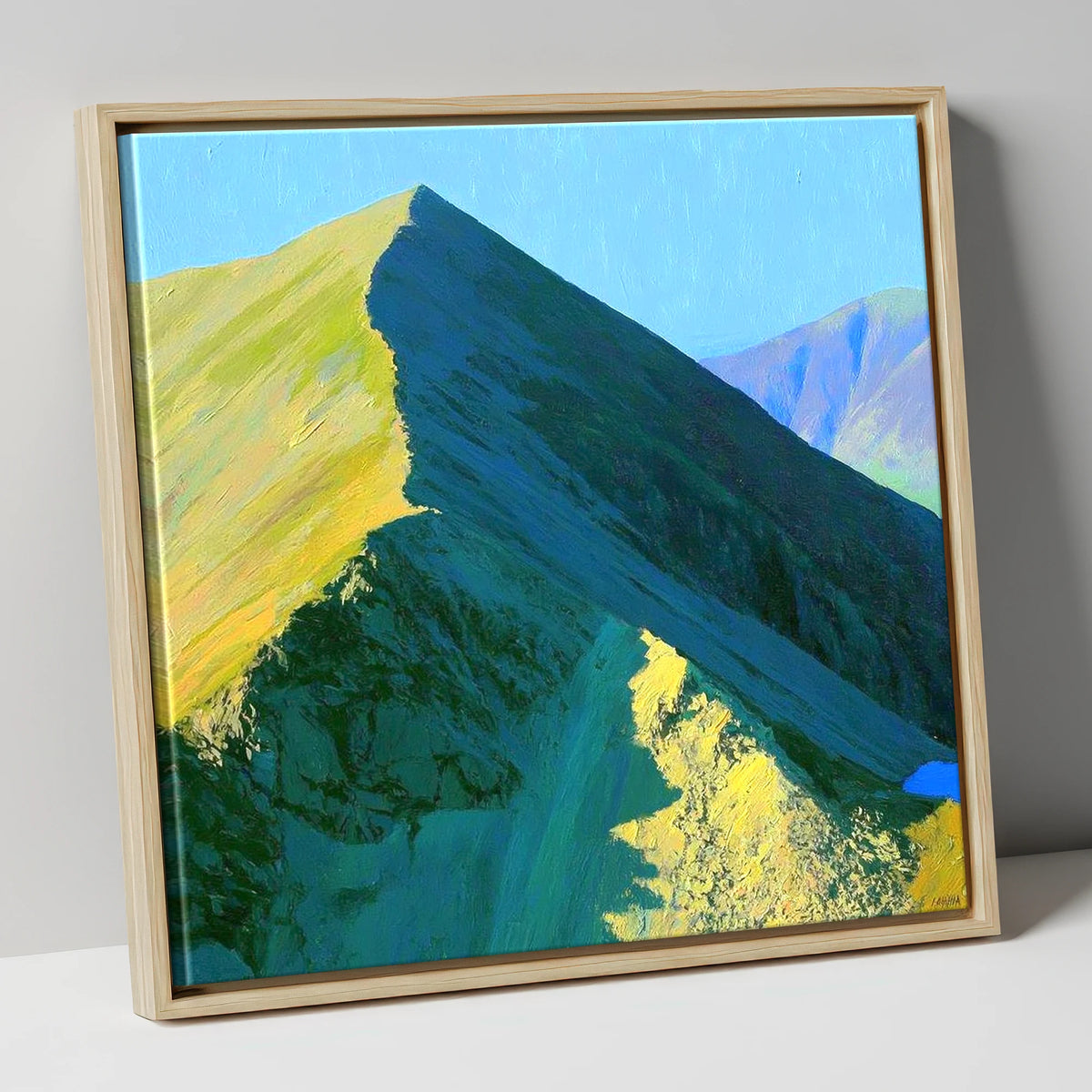 Sunlit Ridge of Catstye Cam lake district fell canvas wall art in natural frame