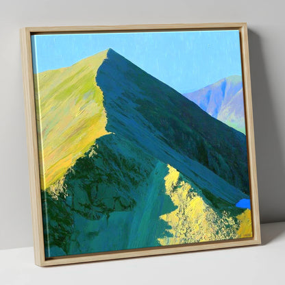 Sunlit Ridge of Catstye Cam lake district fell canvas wall art in natural frame