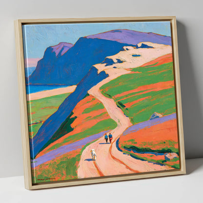 Vibrant Helvellyn Dog Walk gifts for dog walkers canvas wall art in natural frame