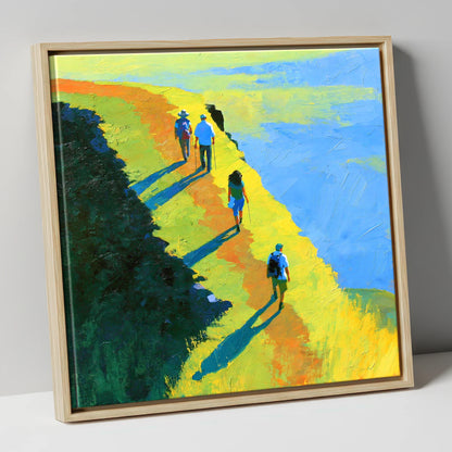 Fell Walkers on a Sunlit Ridge lake district fell canvas wall art in natural frame