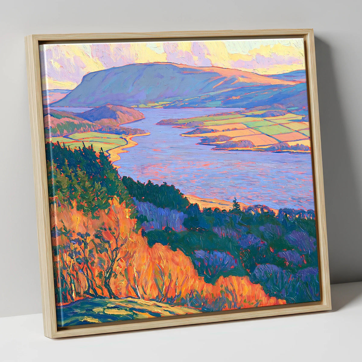 Vibrant Autumn Over Bassenthwaite Lake lake district lake canvas wall art in natural frame