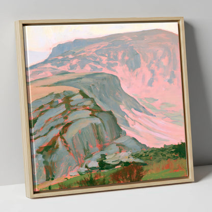 Pastel Pink Mountain Ridge lake district fell canvas wall art in natural frame