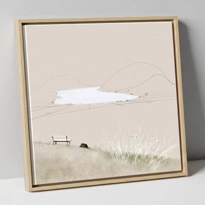 Loweswater Bench in Neutral Tones lake district lake canvas wall art in natural frame