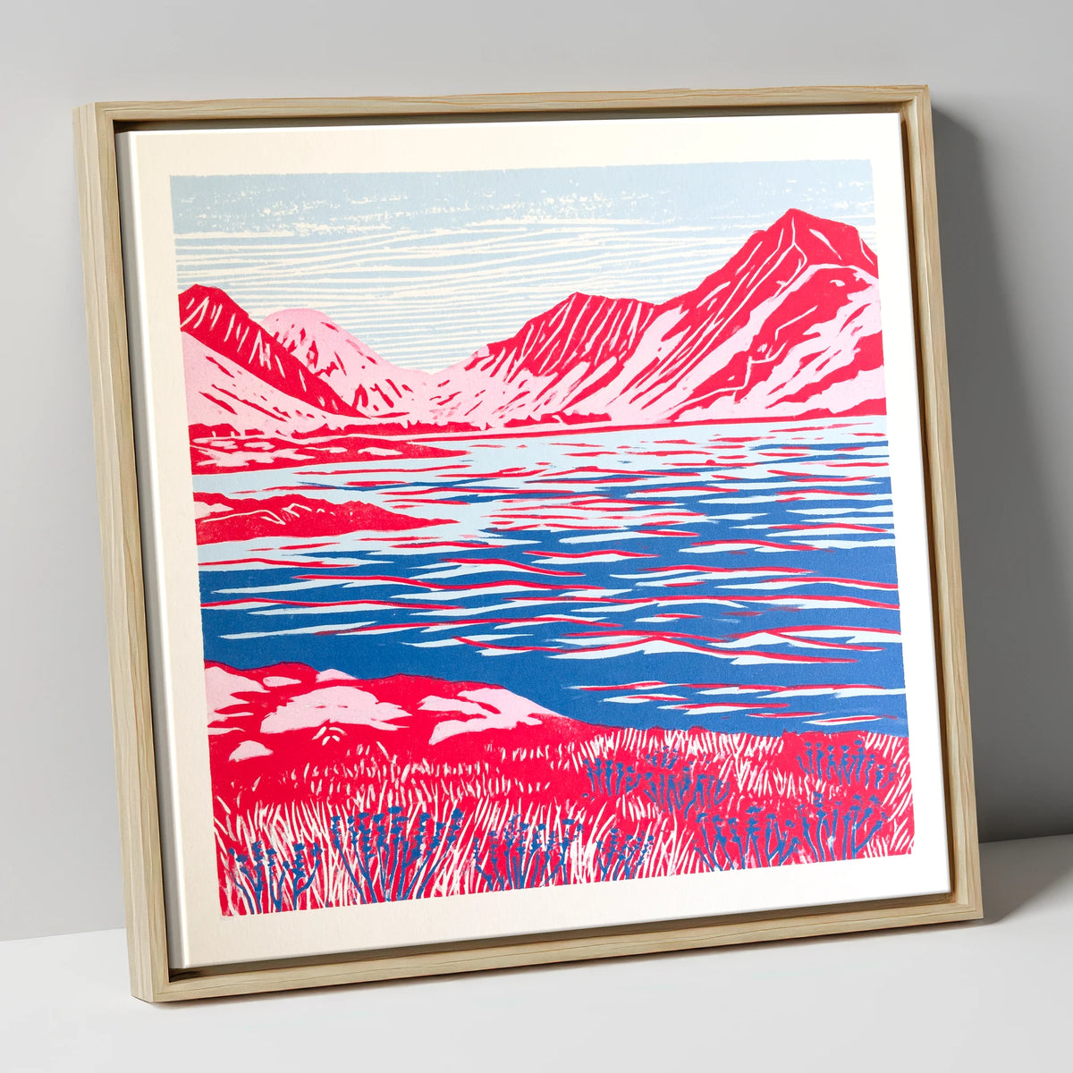 Vivid Red Ennerdale Fells lake district valley canvas wall art in natural frame