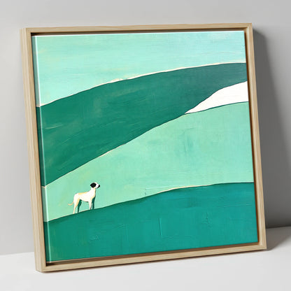 Minimalist Dog on Latrigg Summit gifts for dog walkers canvas wall art in natural frame