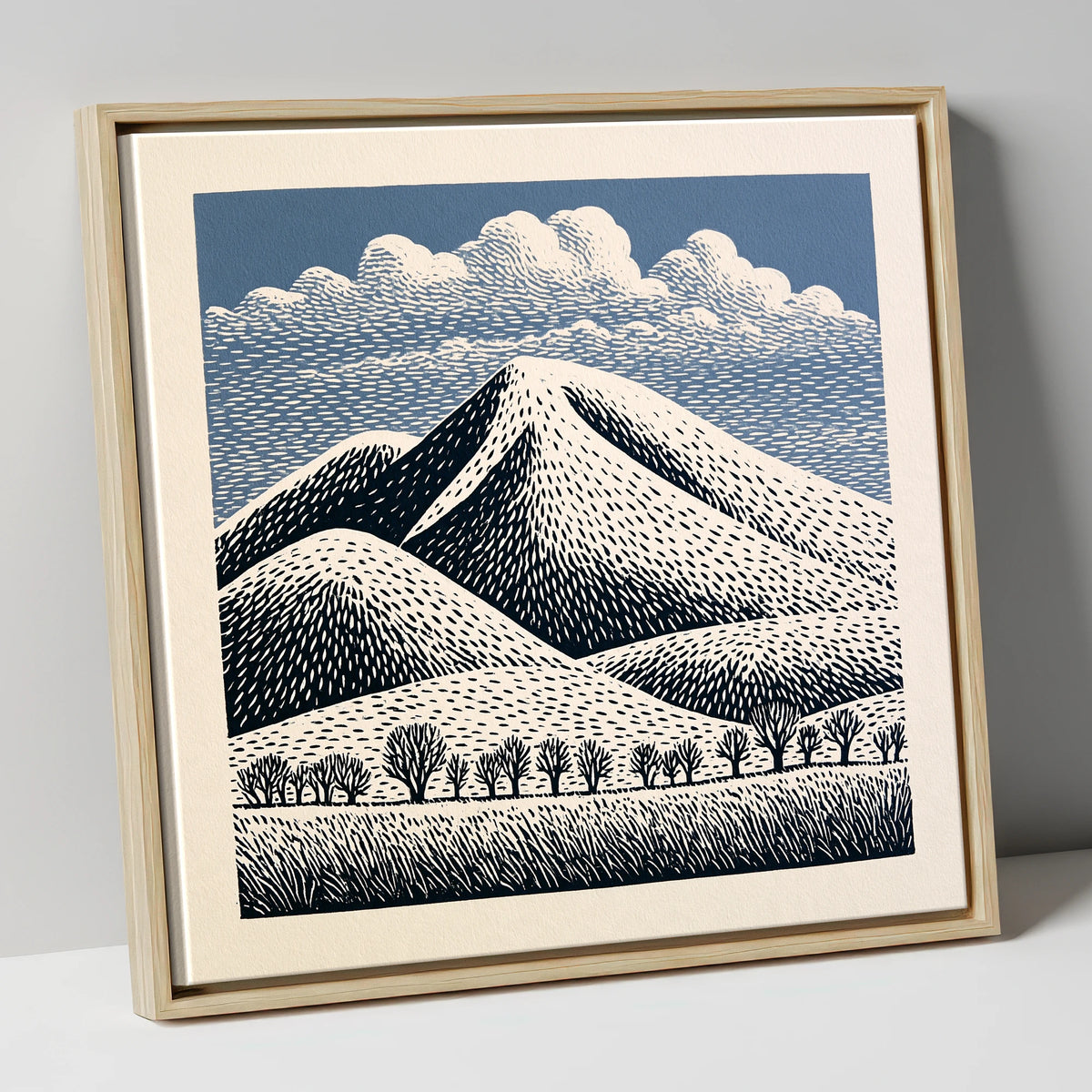 Skiddaw Mountain Beneath Patterned Clouds lake district fell canvas wall art in natural frame