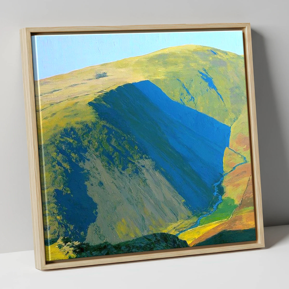 Branstree Fell and Valley Shadows lake district fell canvas wall art in natural frame