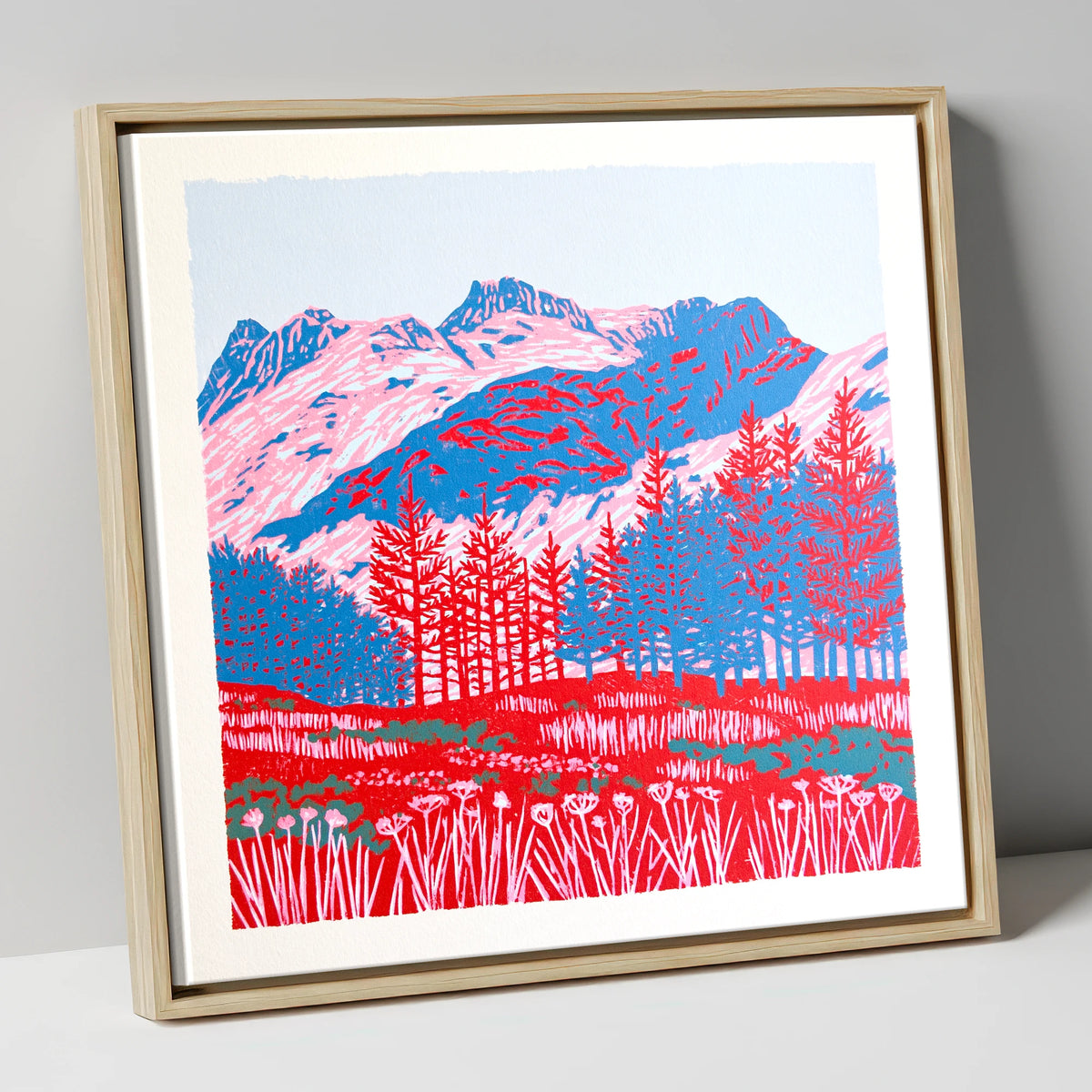 Bold Langdale Pikes Landscape lake district fell canvas wall art in natural frame