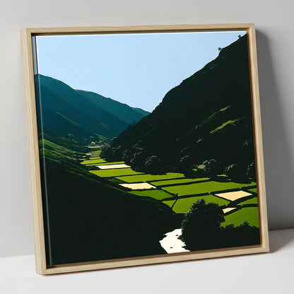 Sunlit Patchwork in the Dale lake district valley canvas wall art in natural frame