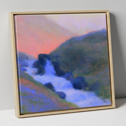 Fellside Beck in Peach Twilight lake district waterfall canvas wall art in natural frame