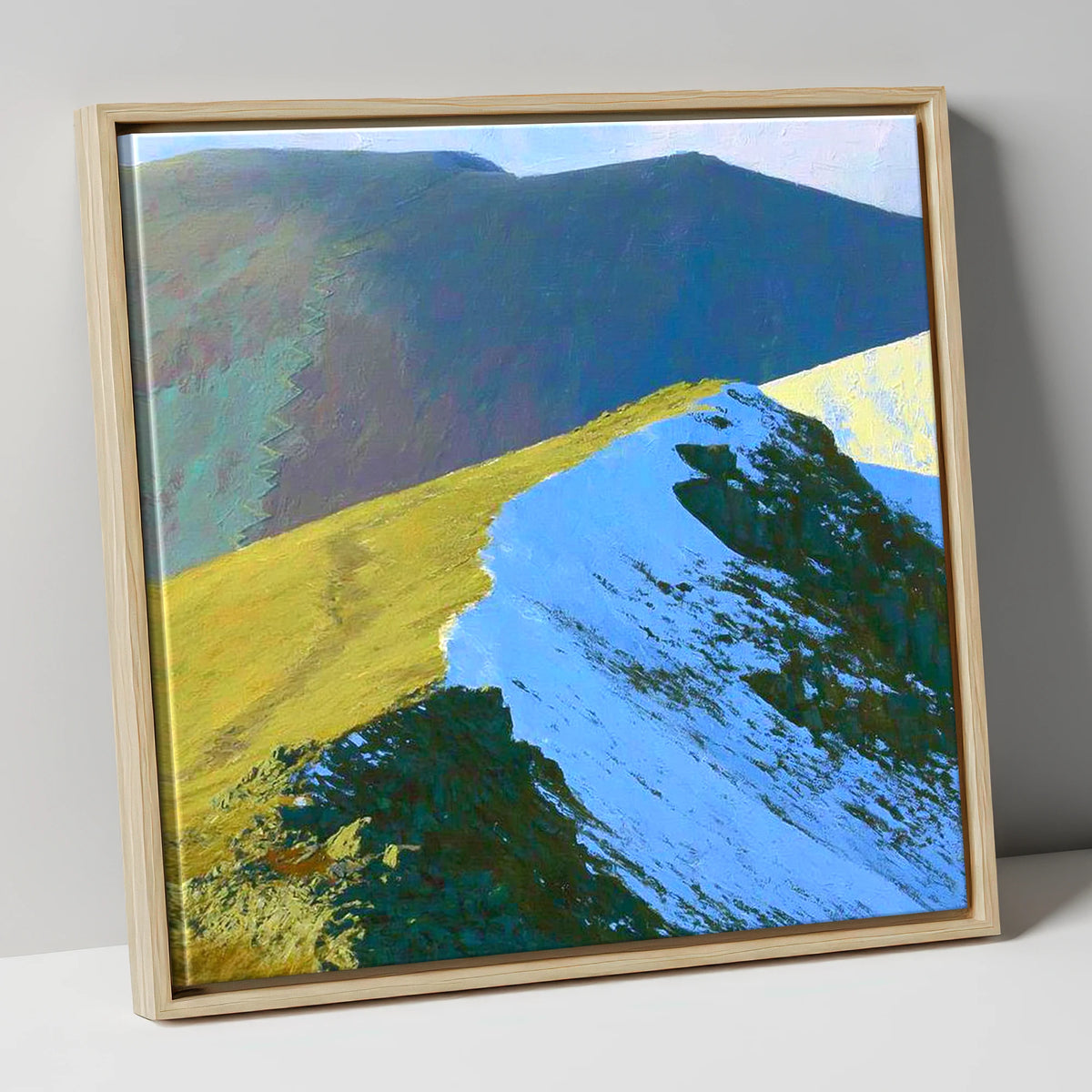 Snowy Ridge at Scar Crags lake district fell canvas wall art in natural frame