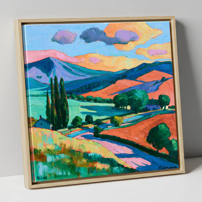 Vivid Golden Light on the Fells lake district sky canvas wall art in natural frame