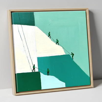 Climbers on a Teal Crag lake district walking canvas wall art in natural frame