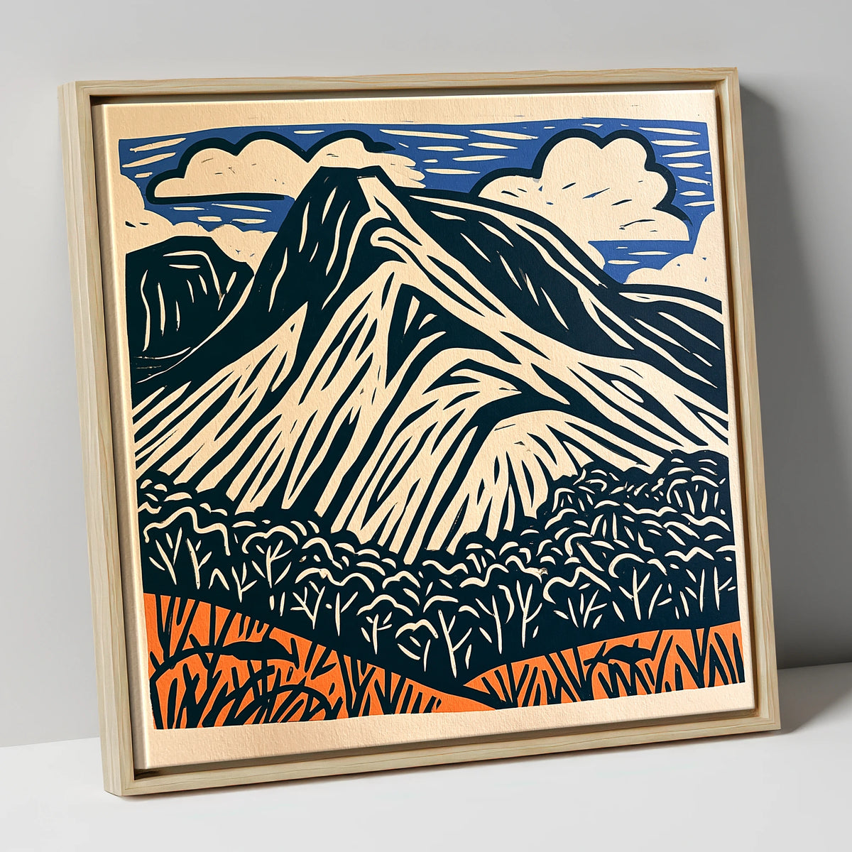 Bowfell Peak in Deep Navy lake district fell canvas wall art in natural frame