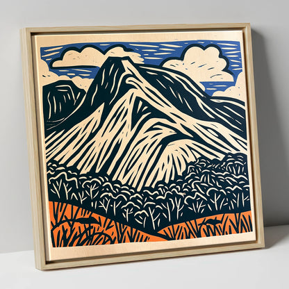Bowfell Peak in Deep Navy lake district fell canvas wall art in natural frame