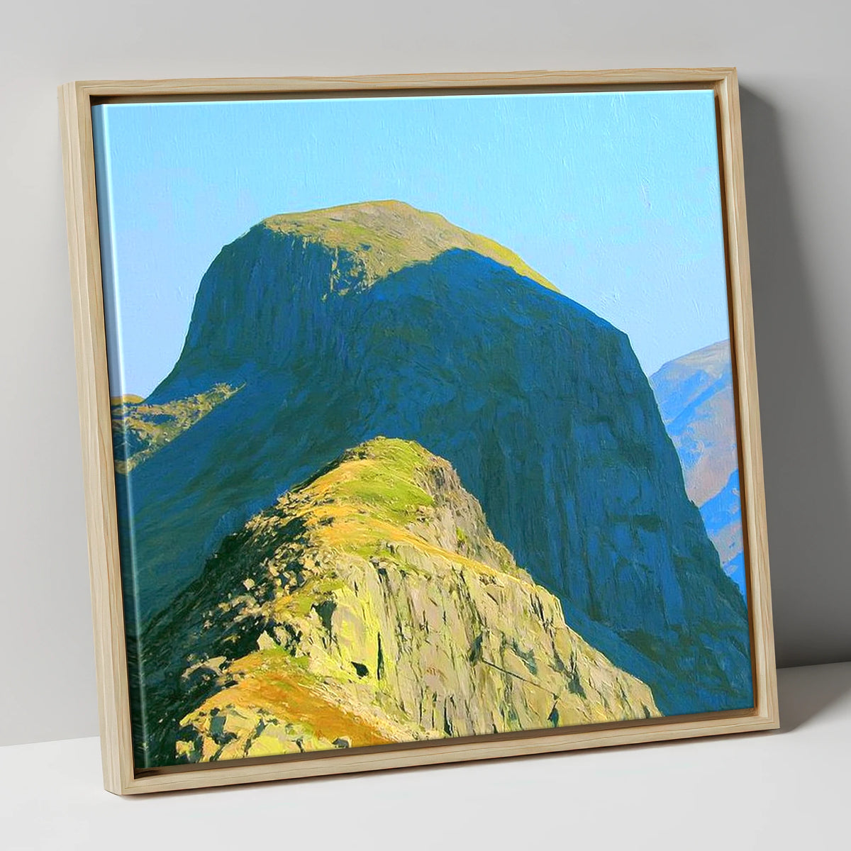 Sunlit Pike of Stickle Dome lake district fell canvas wall art in natural frame