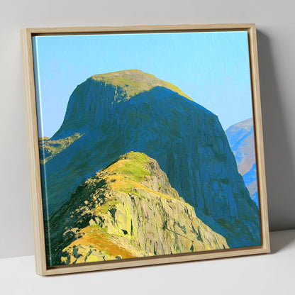 Sunlit Pike of Stickle Dome lake district fell canvas wall art in natural frame