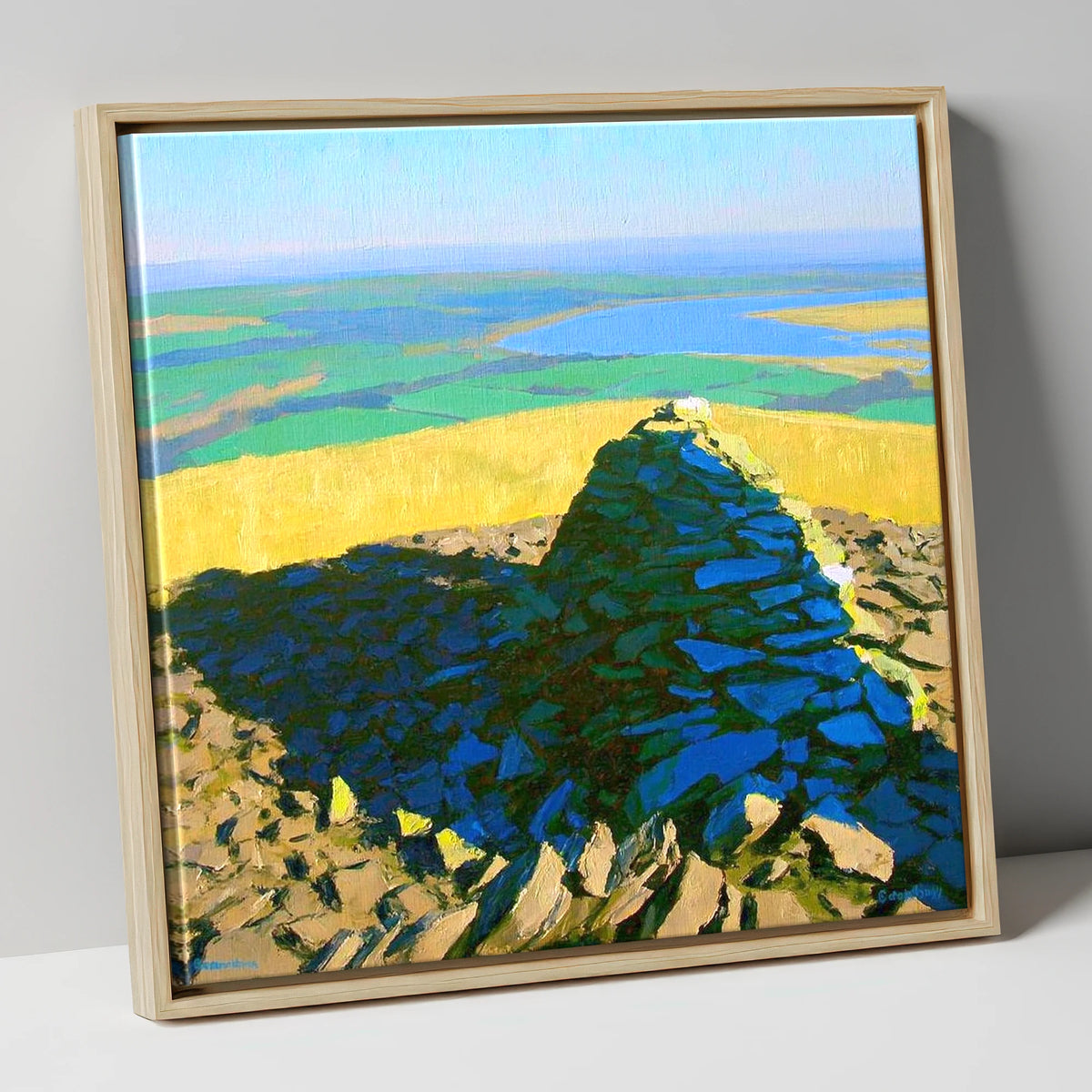 Vibrant Brae Fell Stone Cairn lake district fell canvas wall art in natural frame