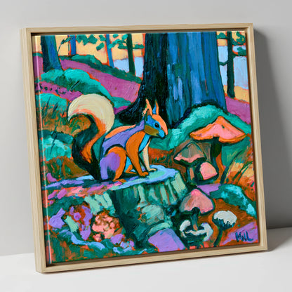 Red Squirrel in Vivid Woodland lake district wildlife canvas wall art in natural frame