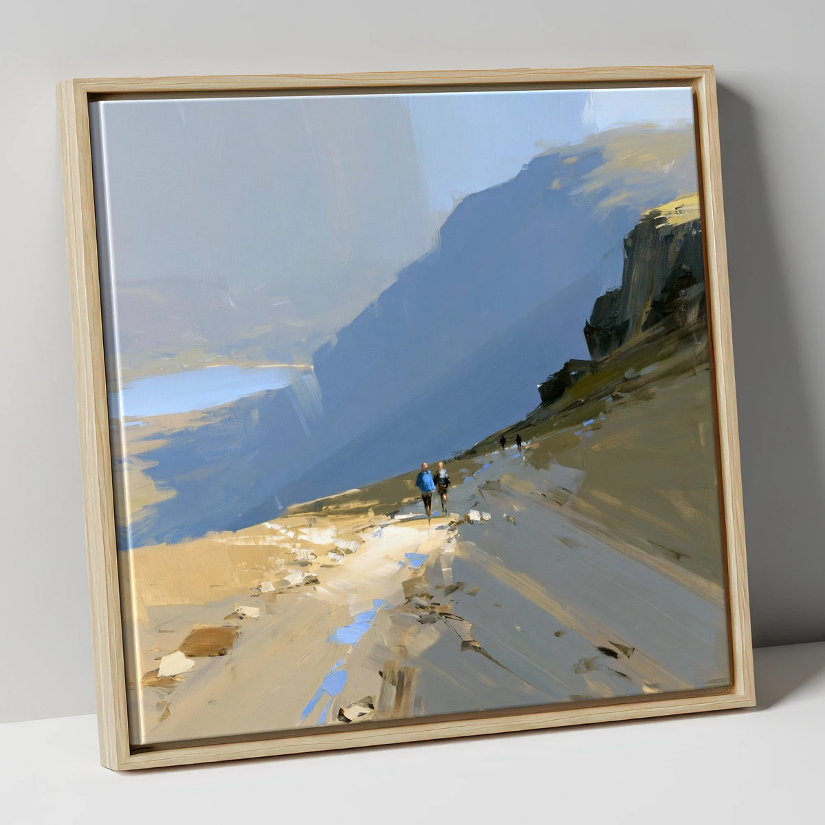 Fell Walkers on a High Path lake district walking canvas wall art in natural frame