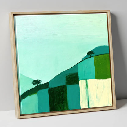 Misty Teal Mountain Ridge lake district fell canvas wall art in natural frame