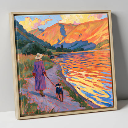 Colourful Dog Walk at Ullswater gifts for dog walkers canvas wall art in natural frame