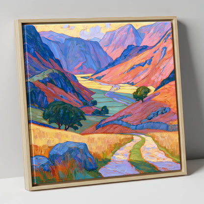 Vibrant Amber Light in the Fell Valley lake district valley canvas wall art in natural frame