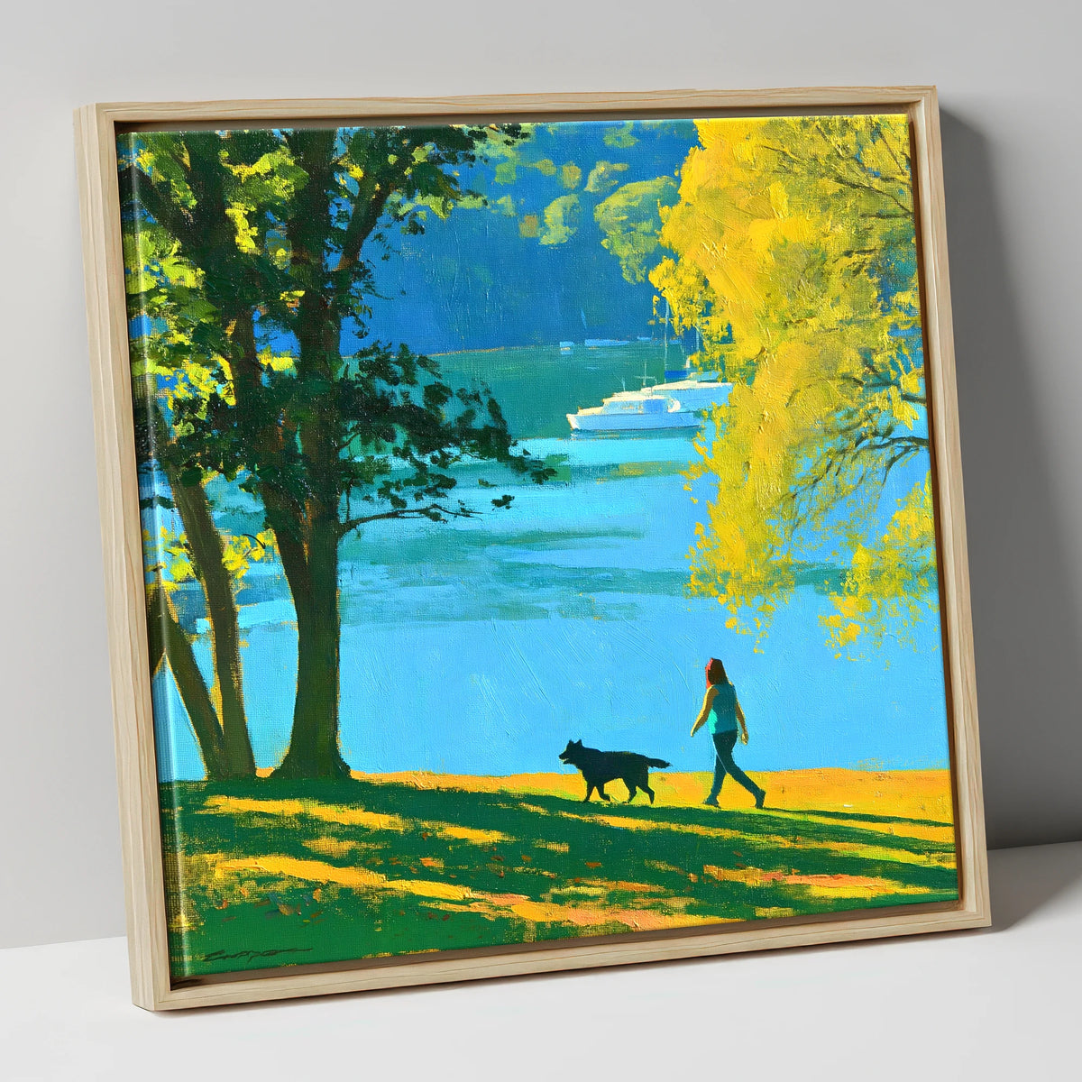 Vibrant Dog Walk at Windermere gifts for dog walkers canvas wall art in natural frame