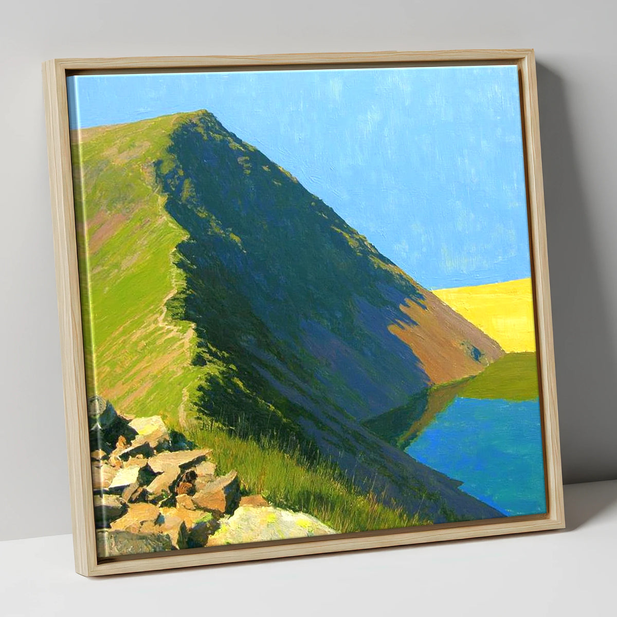 Sunlit Red Pike Ridge Ascent lake district fell canvas wall art in natural frame