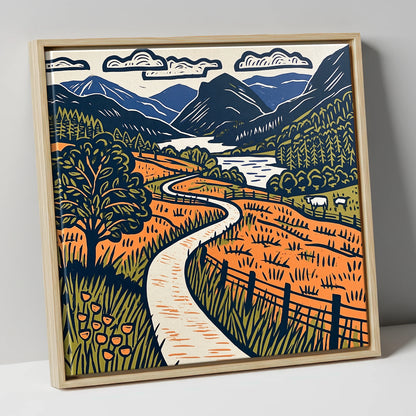 Terracotta Borrowdale Valley Path lake district valley canvas wall art in natural frame