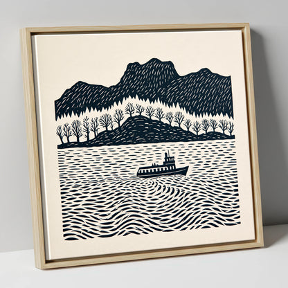 Windermere Steamer on Rhythmic Waters lake district lake canvas wall art in natural frame