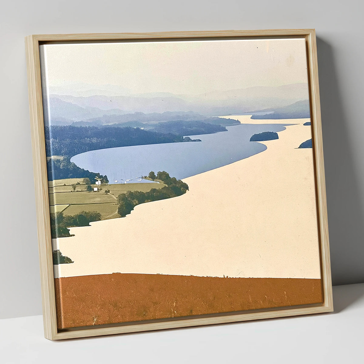 Slate Blue Windermere from Above lake district lake canvas wall art in natural frame