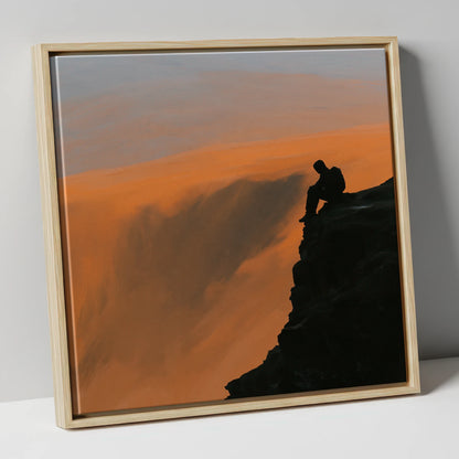 Blencathra Walker Silhouette in Amber lake district fell canvas wall art in natural frame