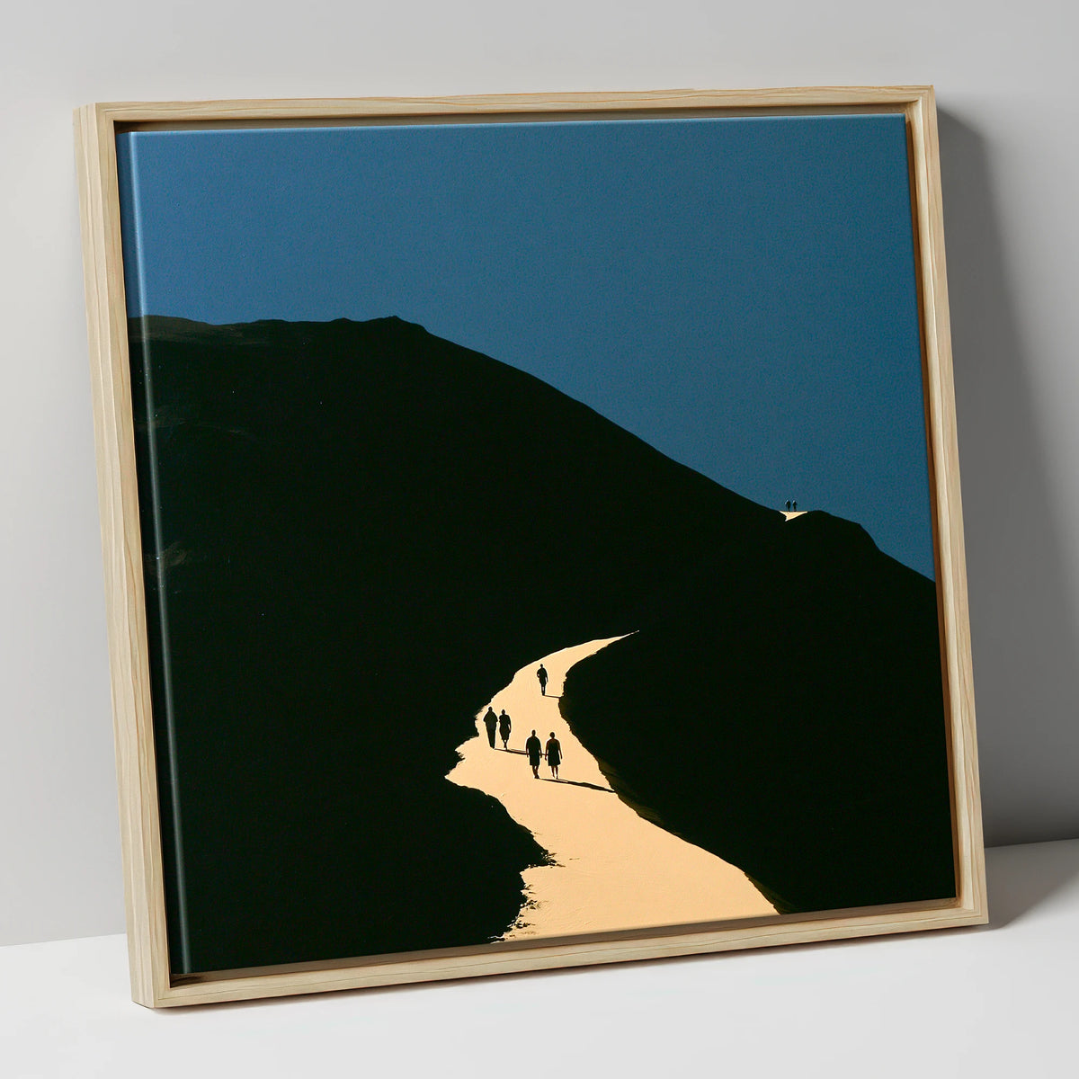 Walkers Ascending Luminous Fell Path lake district walking canvas wall art in natural frame