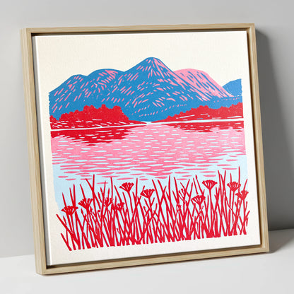 Vibrant Lake And Cobalt Fells lake district lake canvas wall art in natural frame
