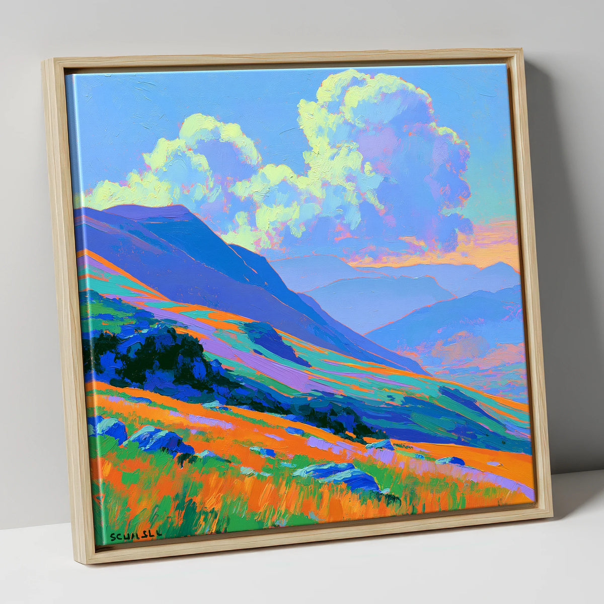 Vibrant Rolling Fells Under Cloud lake district fell canvas wall art in natural frame