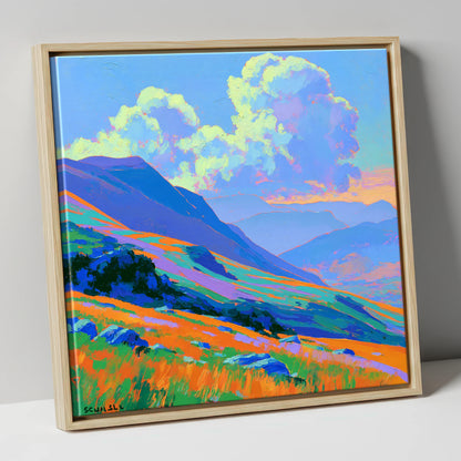 Vibrant Rolling Fells Under Cloud lake district fell canvas wall art in natural frame