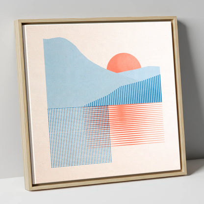 Geometric Still Lake Dawn lake district lake canvas wall art in natural frame