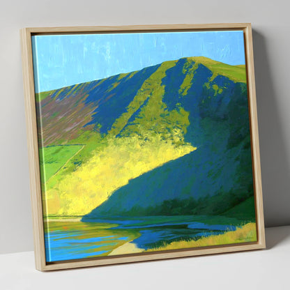 Sunlit Slopes of Lonscale Fell lake district fell canvas wall art in natural frame