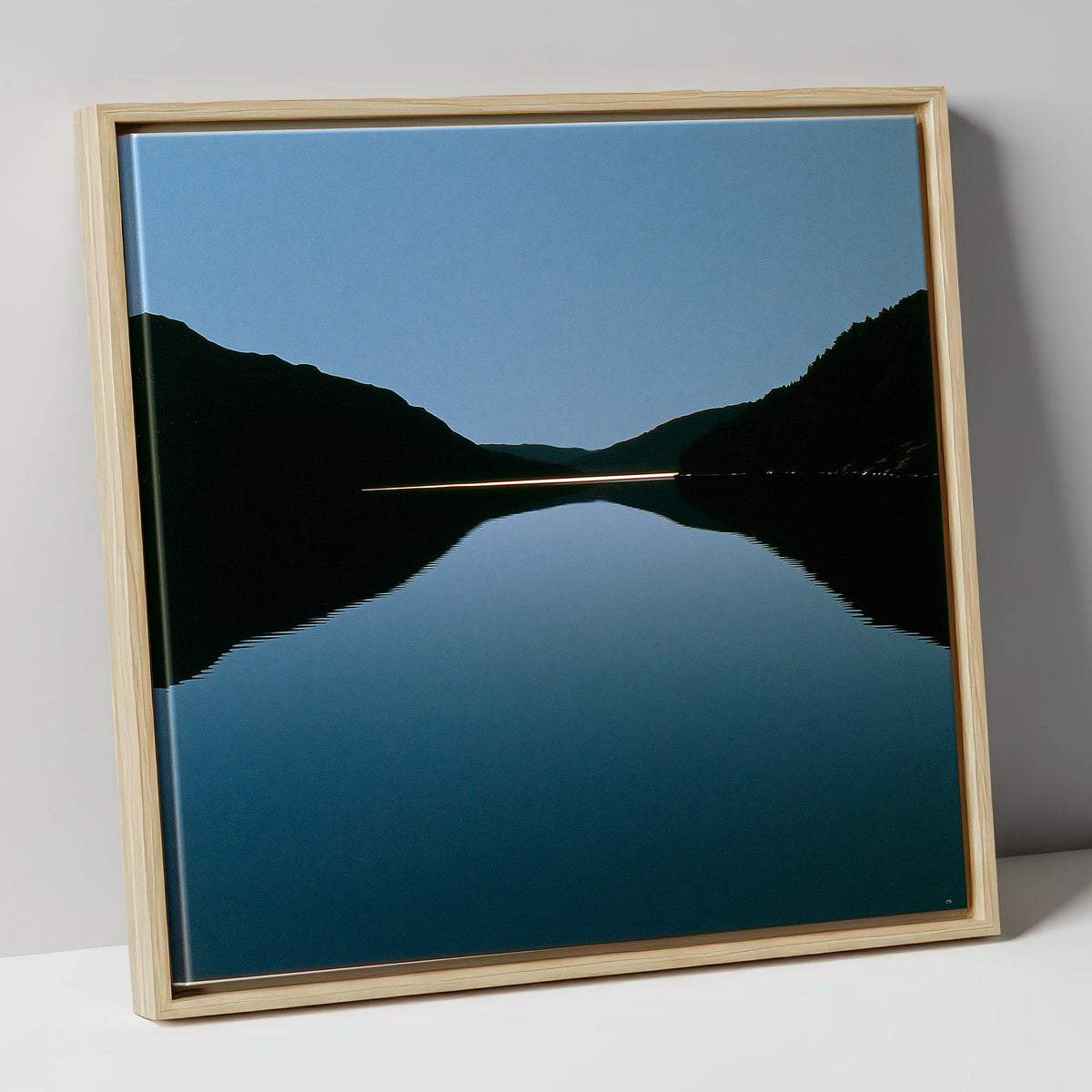Midnight Blue Lake Reflection lake district lake canvas wall art in natural frame
