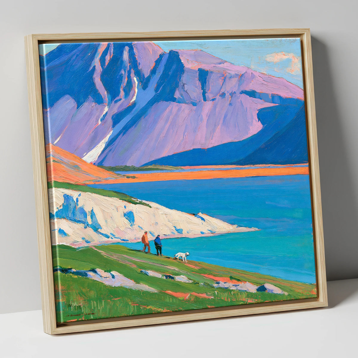 Vivid Wast Water Dog Walk gifts for dog walkers canvas wall art in natural frame