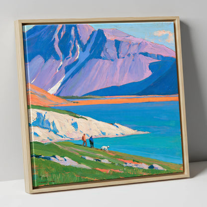 Vivid Wast Water Dog Walk gifts for dog walkers canvas wall art in natural frame
