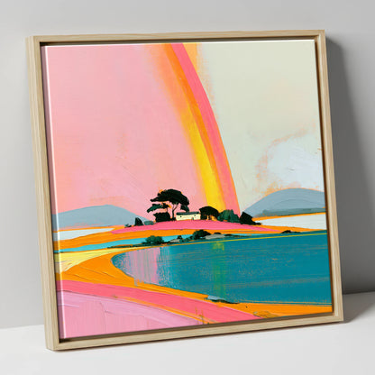 Bold Rainbow Over the Lake lake district sky canvas wall art in natural frame