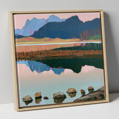 Blea Tarn with Pink Reflections lake district fell canvas wall art in natural frame