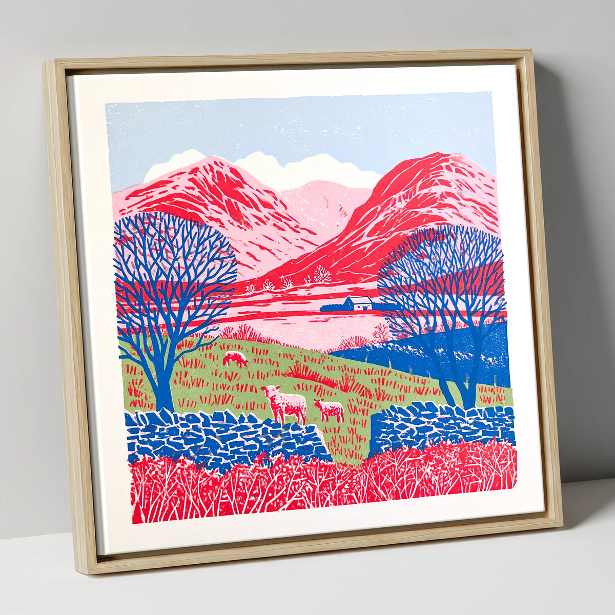 Bold Red Fells of Eskdale lake district valley canvas wall art in natural frame