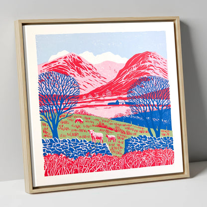 Bold Red Fells of Eskdale lake district valley canvas wall art in natural frame